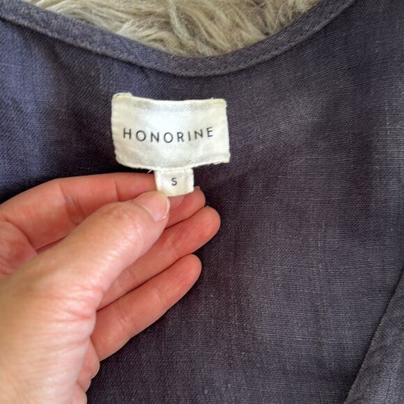 Honorine Charlotte Ruffle Wrap Dress 100% Linen Grey Blue Size Small - Picture 5 of 7